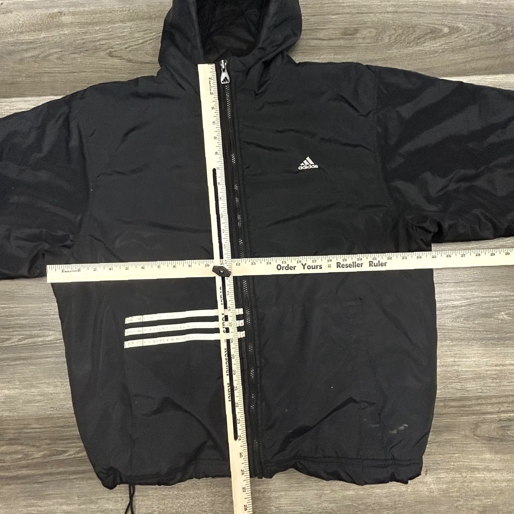 VINTAGE Adidas Jacket Mens Medium Black Hooded Insulated Full Zip Puffer Coat