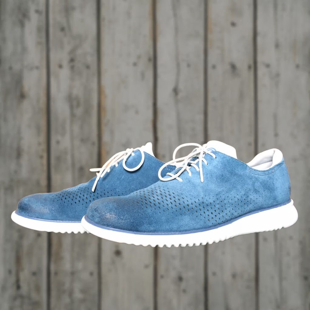 Cole Haan COLE HAAN 2.Zerogrand Laser Moonlit Ocean Suede Wingtip Oxfords Sz. 10M Mens Casual Lace Up Blue Leather/Suede Wingtip Oxford Shoes Size US 10 / EU 43 - 1 Thumbnail
