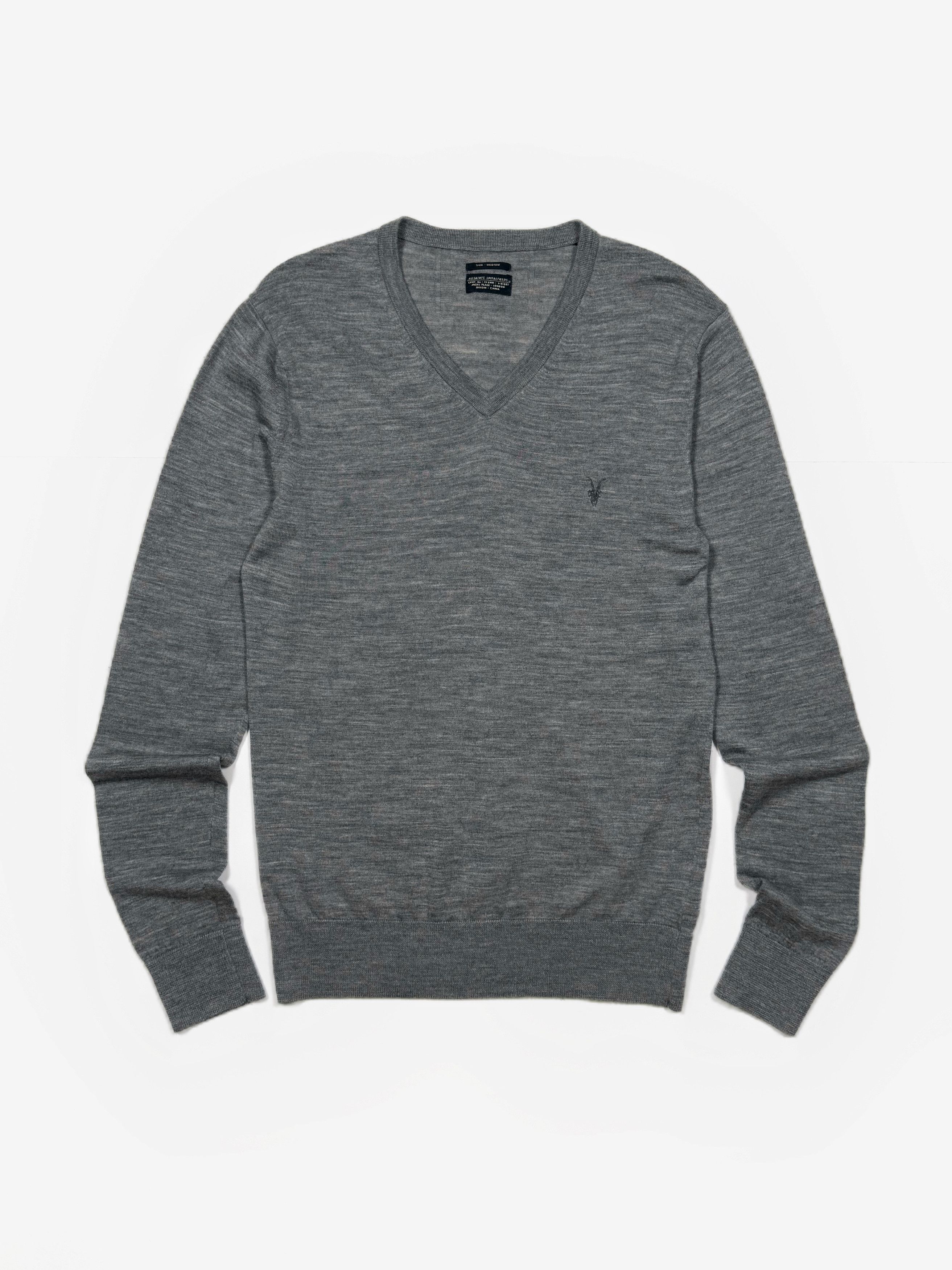 Allsaints Allsaints Gray V-neck Wool Sweater Pullover (M) Size US M / EU 48-50 / 2 - 1 Thumbnail