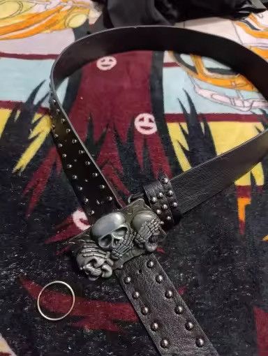 Japanese Brand Punk Skull Studded Belt - Three Wise Skulls Buckle - Gothic Size 32 - 7 Thumbnail