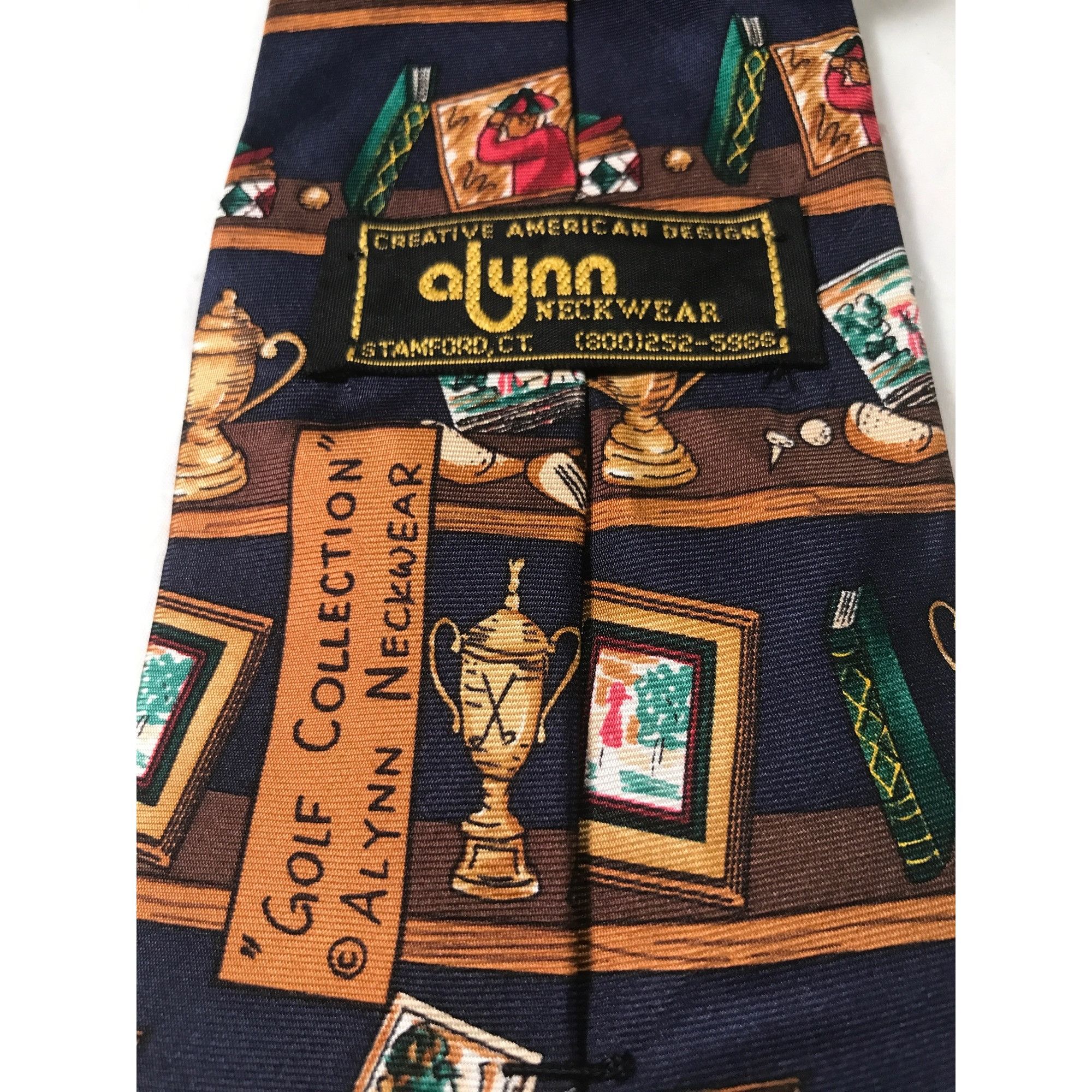 Vintage Alynn Neckwear “Golf Collection “ Bookshelf Print Necktie Size ONE SIZE - 2 Thumbnail