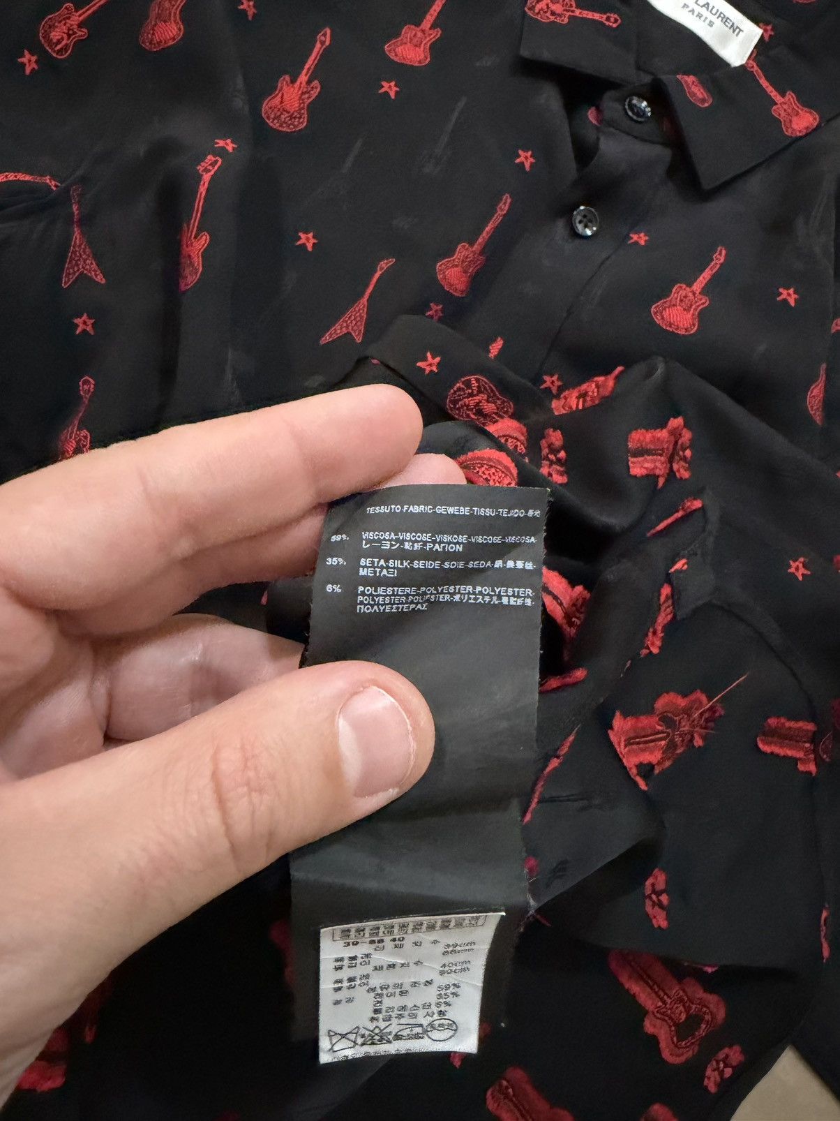 Saint Laurent Paris Saint Laurent guitar embroidered woven shirt size 15 3/4(40) Size US M / EU 48-50 / 2 - 7 Thumbnail