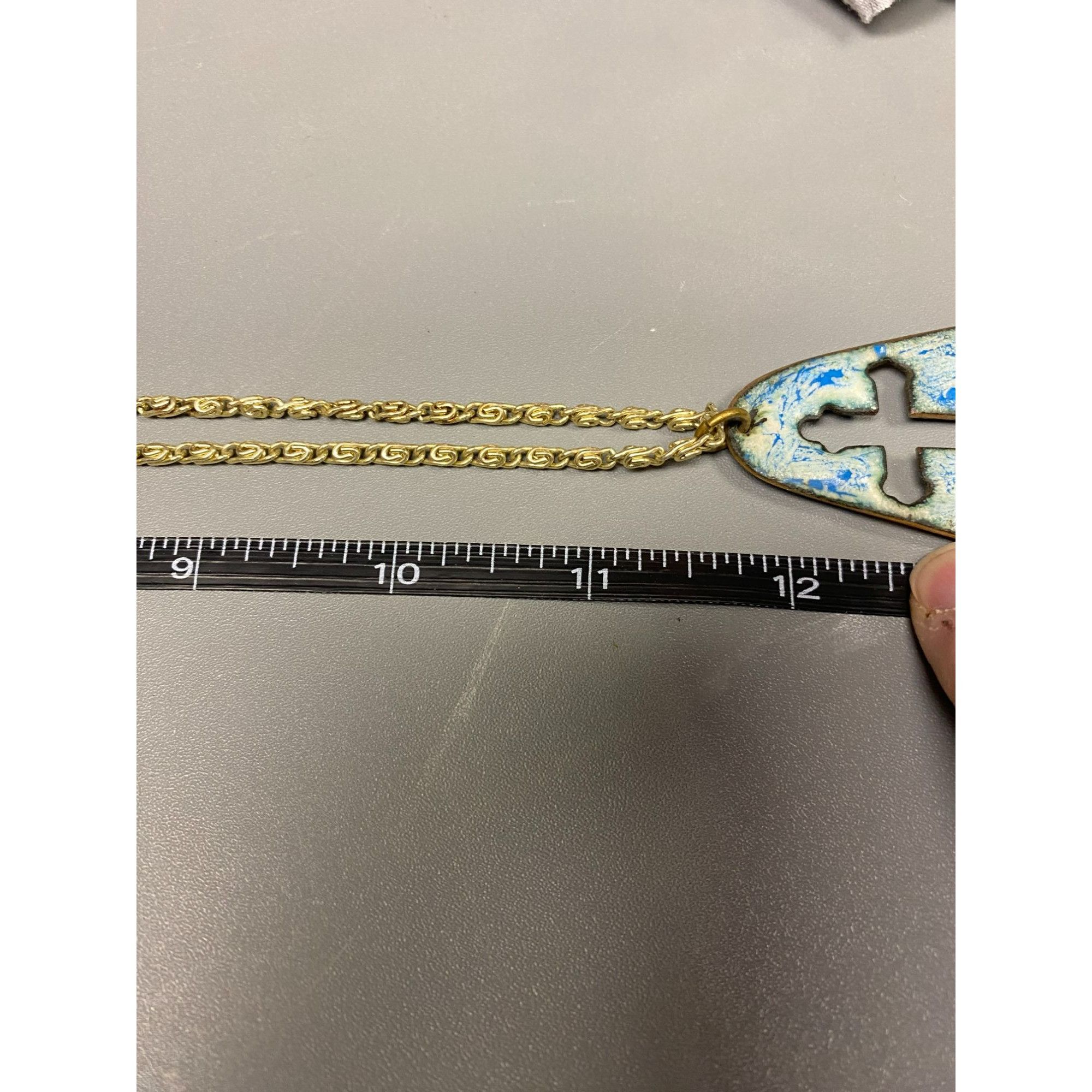 Other Modern Gold Chain Necklace With Blue & White Cross Pendant Size ONE SIZE - 5 Thumbnail