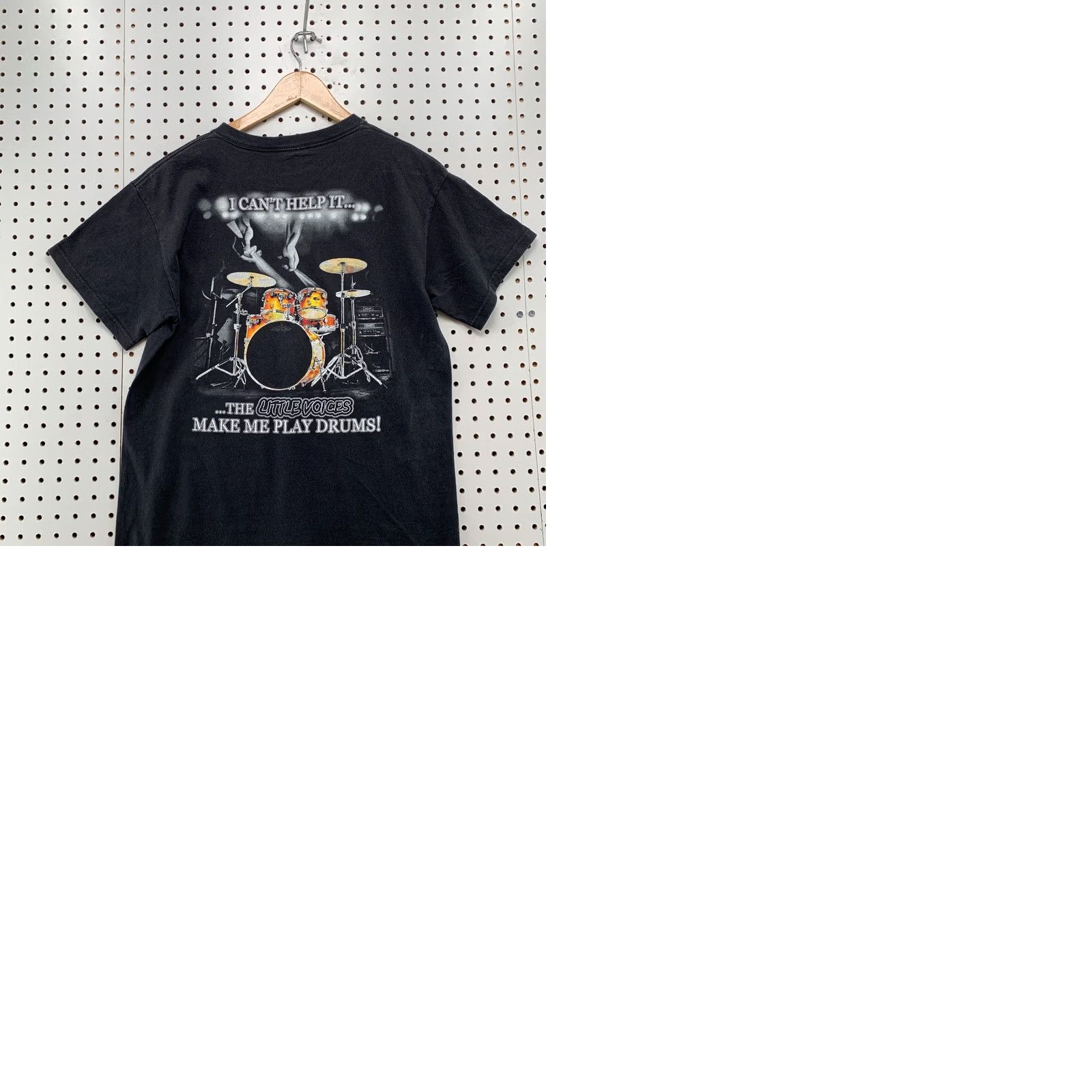 Delta VINTAGE Y2K Drum Kit Shirt Mens Small Black Little Voices Make Me Play Drums Size US S / EU 44-46 / 1 - 9 Thumbnail