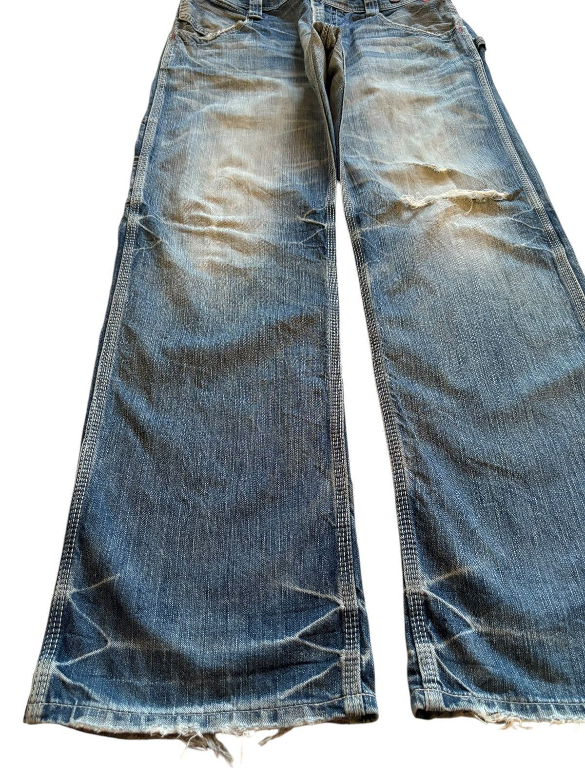 Edwin × Japanese Brand Vintage Edwin Blue Trip Suspender Buckle Back Rip Flare Jean Size US 33 - 6 Thumbnail