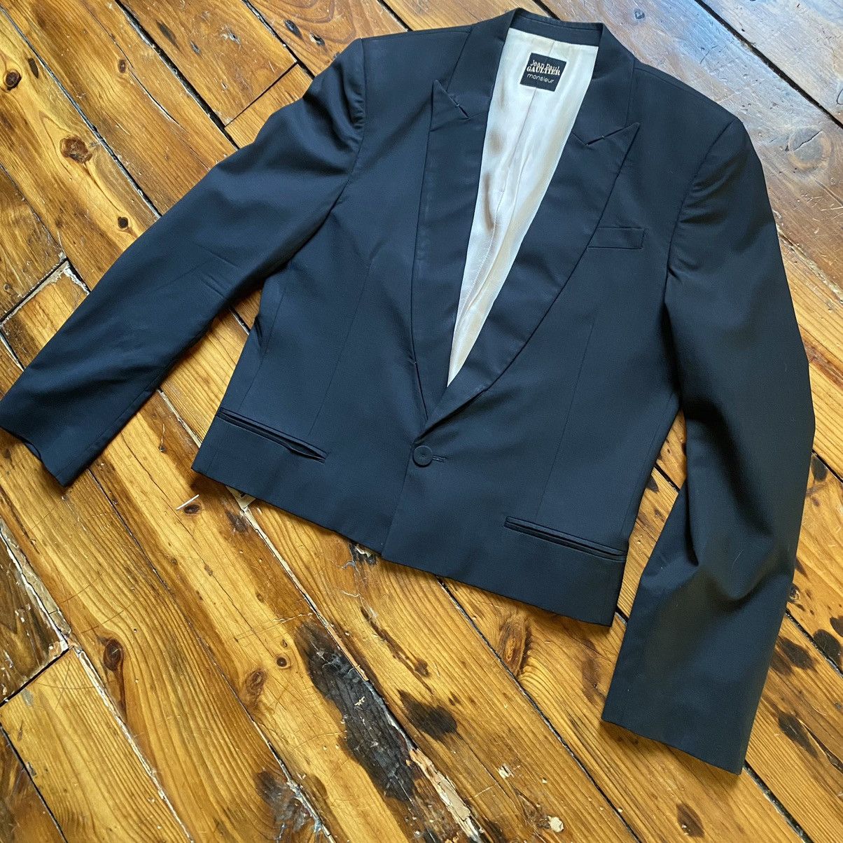 Jean Paul Gaultier 90s Jean Paul Gaultier Cropped Black Blazer Size 50S - 7 Thumbnail