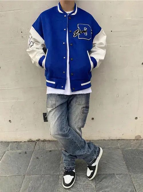Hypebeast × Japanese Brand Retro style blue streetwear varsity jacket Size US L / EU 52-54 / 3 - 1 Thumbnail