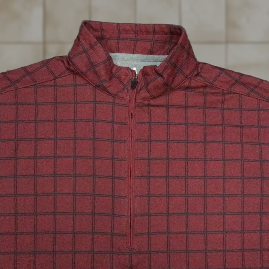johnnie-O Johnnie O Pullover Mens Medium Red Maroon 1/4 Zip Performance Check Striped Activewear Casual Workwear Golf Gym & Training Hiking Running Womens? Mens Size US M / EU 48-50 / 2 - 1 Thumbnail