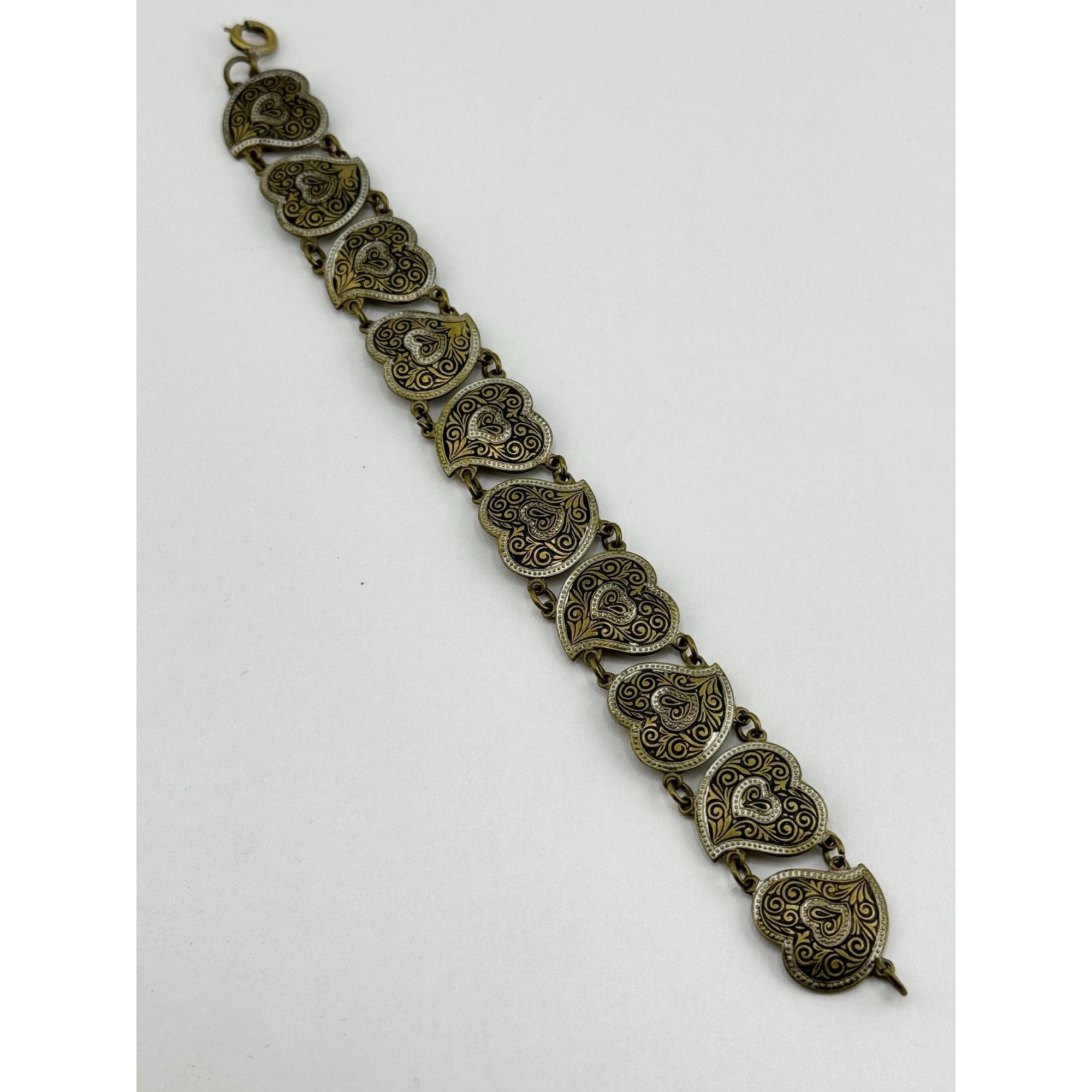 Vintage Spain Damascene Heart Bracelet