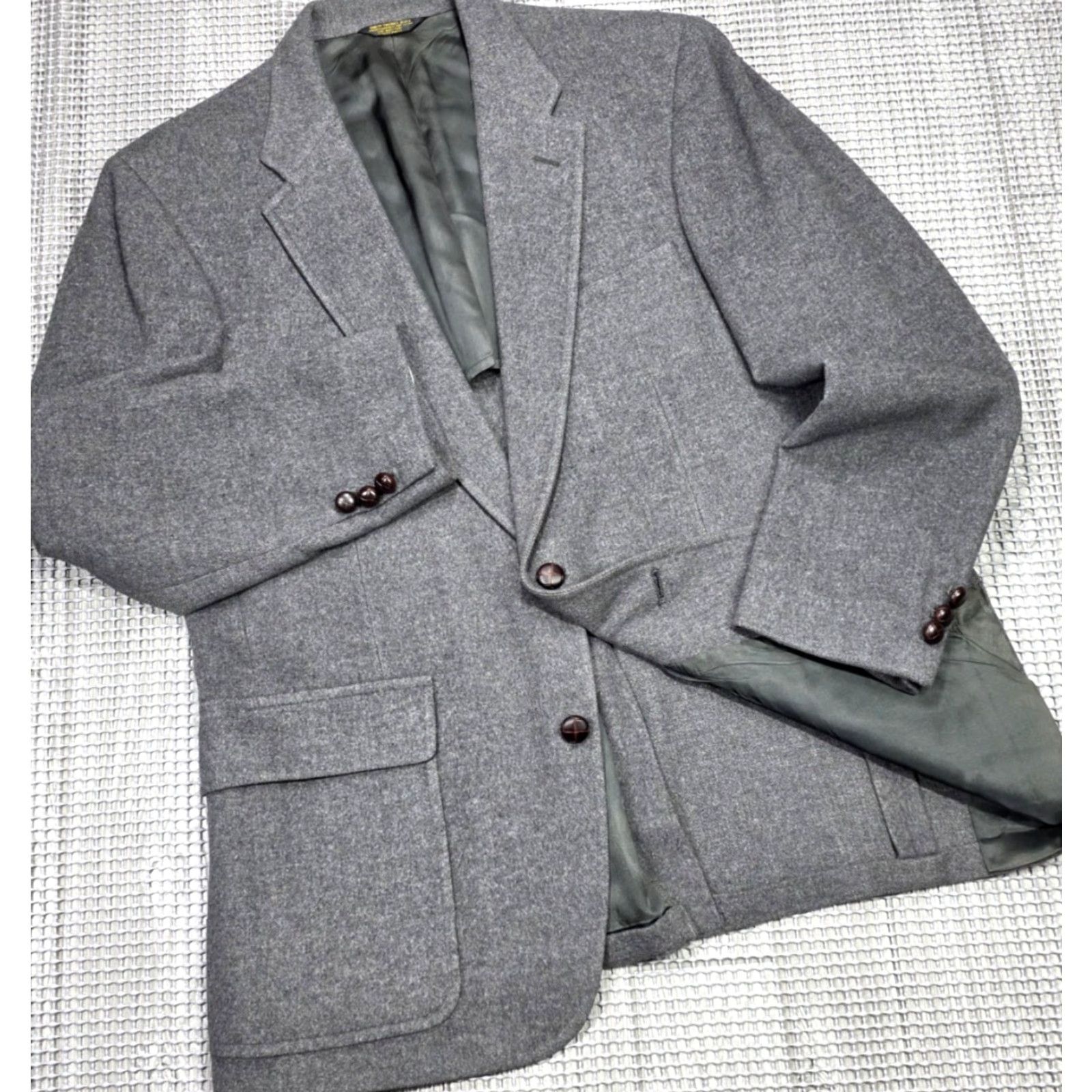 Vintage VINTAGE Palm Beach Blazer 42 Men Gray 100% Camel Hair Two-Button Leather Button Jacket Single-Breasted Casual Business Wedding Mens Men Size 42R - 2 Thumbnail