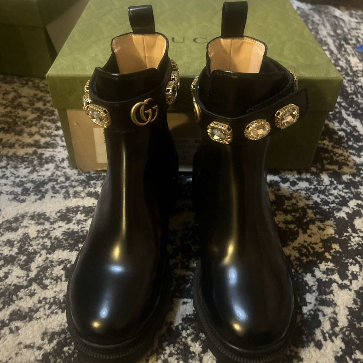 Gucci Gucci Crystal Belt 60mm Leather Ankle Boot Black Magnum Calf Size US 5.5 / IT 35.5 - 6 Thumbnail