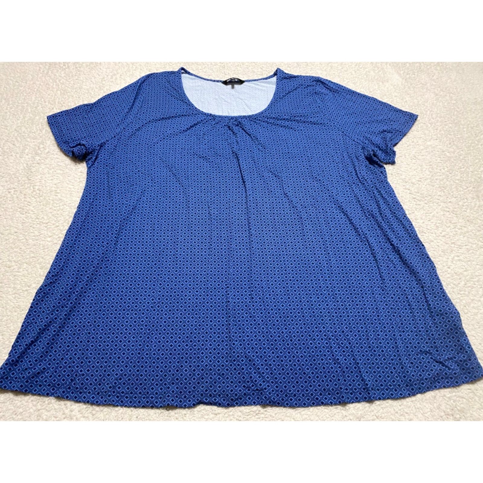Vintage Ulla Popken Blouse Geometric Square Neck Blue Short Sleeve Womens Size 28 Plus Viscose Size 4XL / US 24-26 - 3 Thumbnail