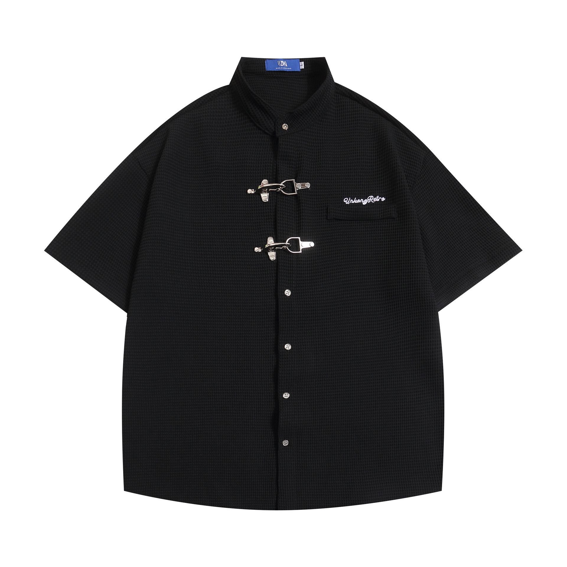 Japanese Brand × Vintage Men's high street loose casual waffle metal button shirt Size US M / EU 48-50 / 2 - 1 Thumbnail