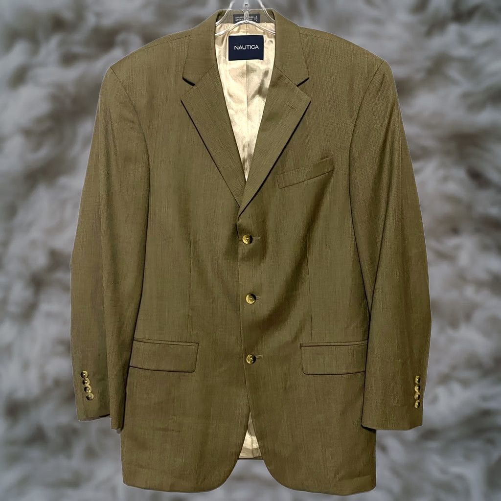 Nautica Nautica Wool Cashmere Houndstooth Suit Jacket 42L Blazer Mens Victorian Professional Office Career Modern Classic Size 42R - 1 Thumbnail