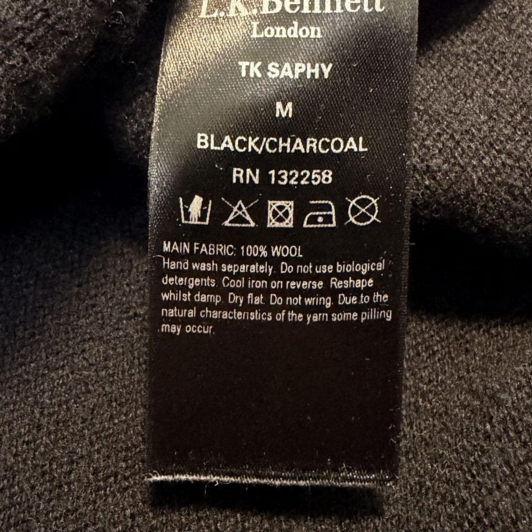 Vintage L.K. Bennett Saphy Sweater Tunic Womens Medium Black Charcoal Stripe Mock Neck 3/4 Sleeve Wool Knit Size M / US 6-8 / IT 42-44 - 6 Thumbnail