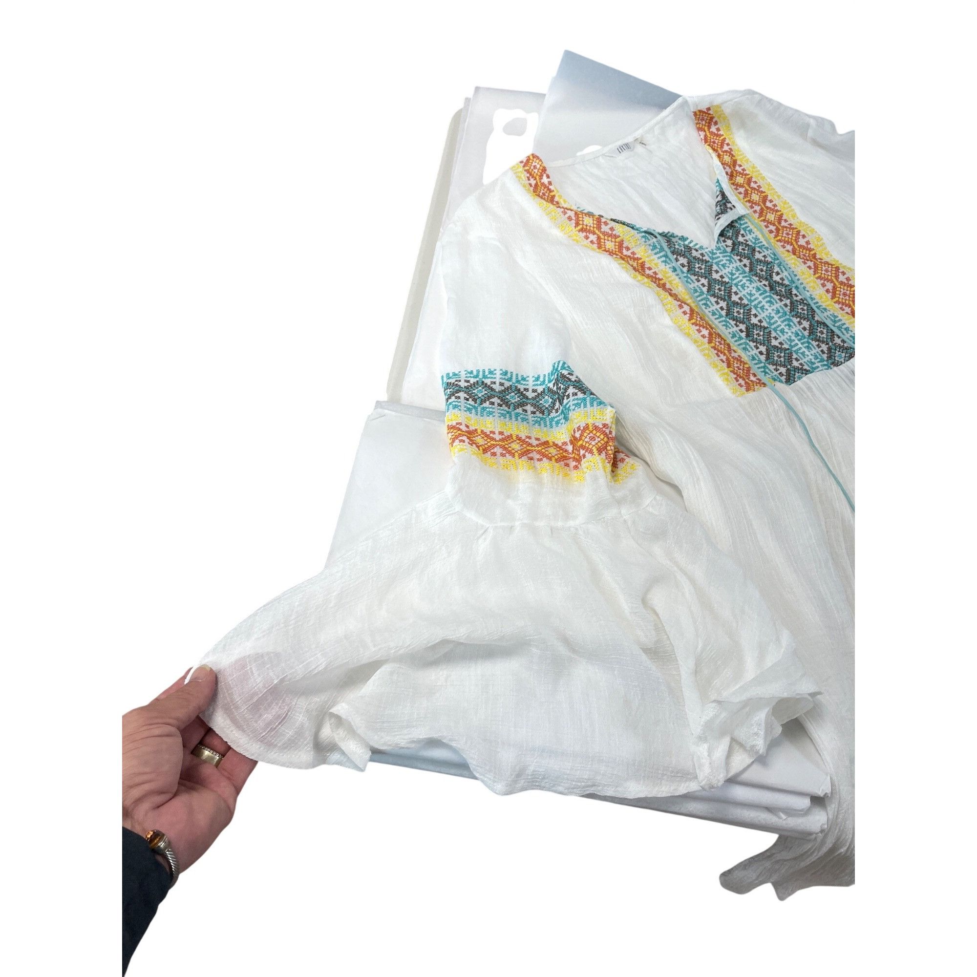 Other Kaktus womans embroided white blue boho tunic fairy bell sle Size M / US 6-8 / IT 42-44 - 3 Thumbnail