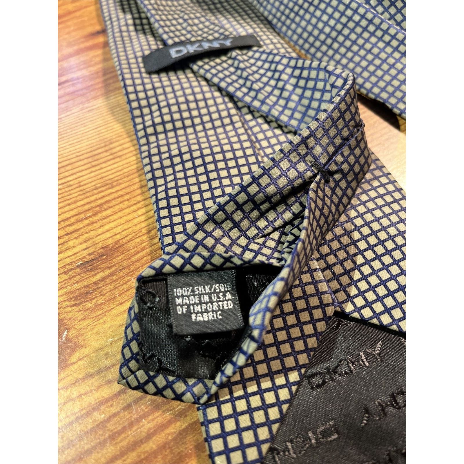 DKNY DKNY men’s brown blue check silk dress necktie Size ONE SIZE - 4 Thumbnail