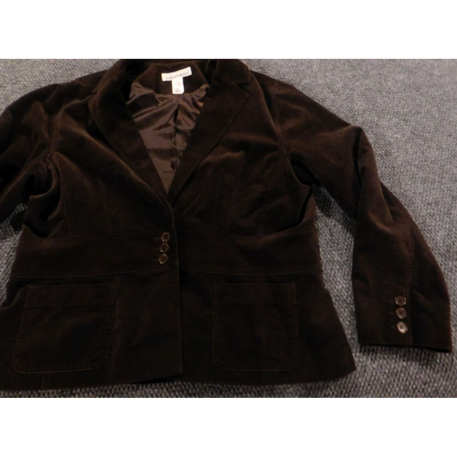 Jones New York Jones New York Womens Jacket 2XL Brown Blazer Casual Knit Cotton Embroidered Collared Long Sleeve Button Mid-Length Fall Spring Adults Women Size XXL / US 16-18 / IT 52-54 - 3 Thumbnail