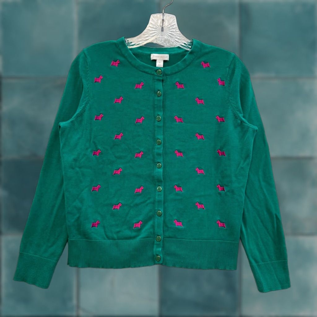 Charter Club VINTAGE Charter Club Christmas Cardigan Sweater M Women Crew Neck Green Knit Cotton Blend Terrier Dog Preppy Mens? Size M / US 6-8 / IT 42-44 - 1 Thumbnail