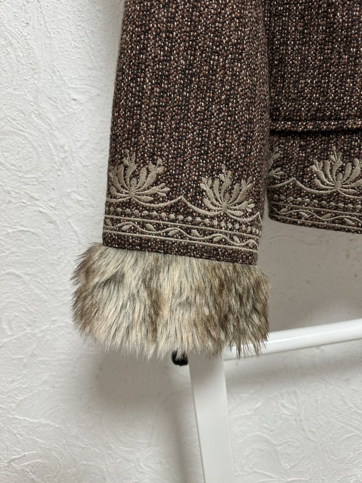 Vintage Women’s Tweed Jacket Size L Y2K 2000s Avant Garde Faux Fur Size L / US 10 / IT 46 - 4 Thumbnail