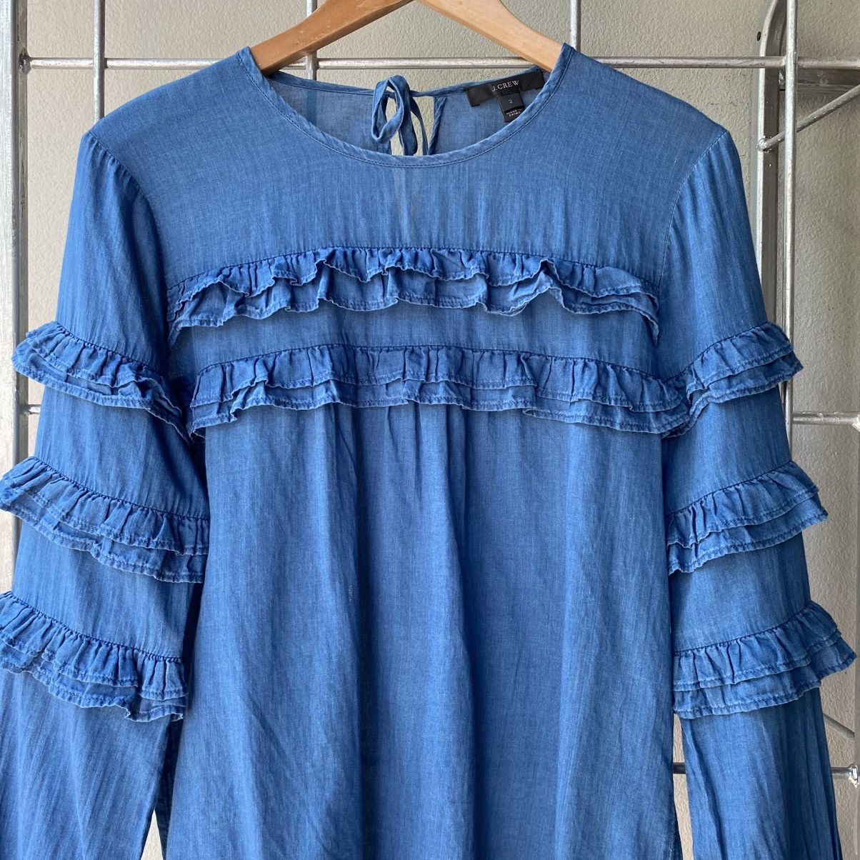 J.Crew J.CREW Blue Ruffled Long-Sleeve Blouse Size XS / US 0-2 / IT 36-38 - 18 Thumbnail