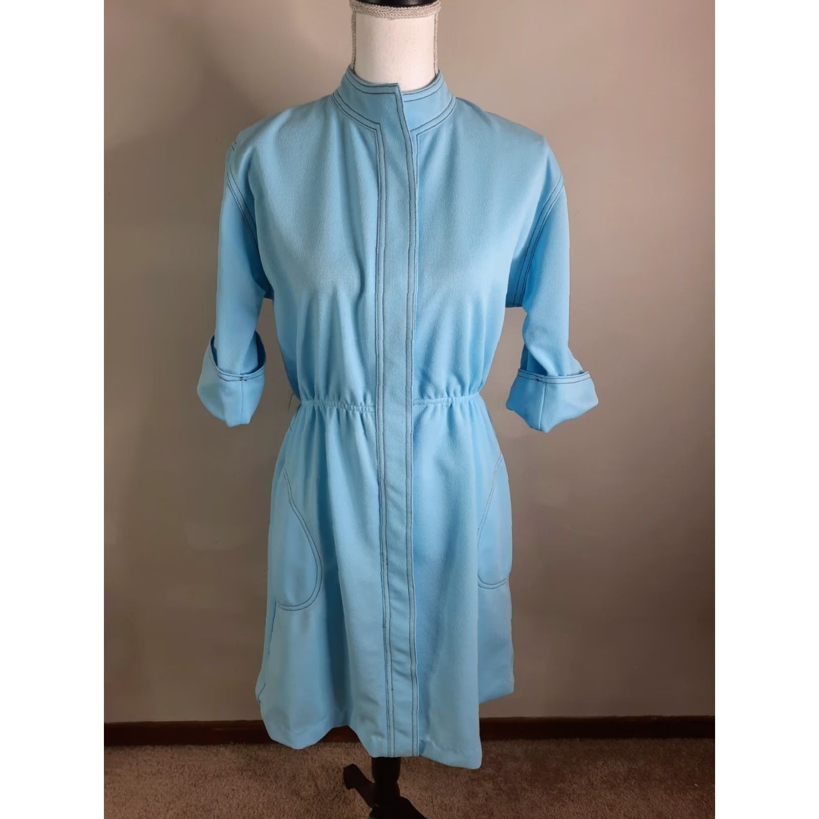 Vintage VINTAGE 60s Blue Shirt Dress M Size M / US 6-8 / IT 42-44 - 3 Thumbnail