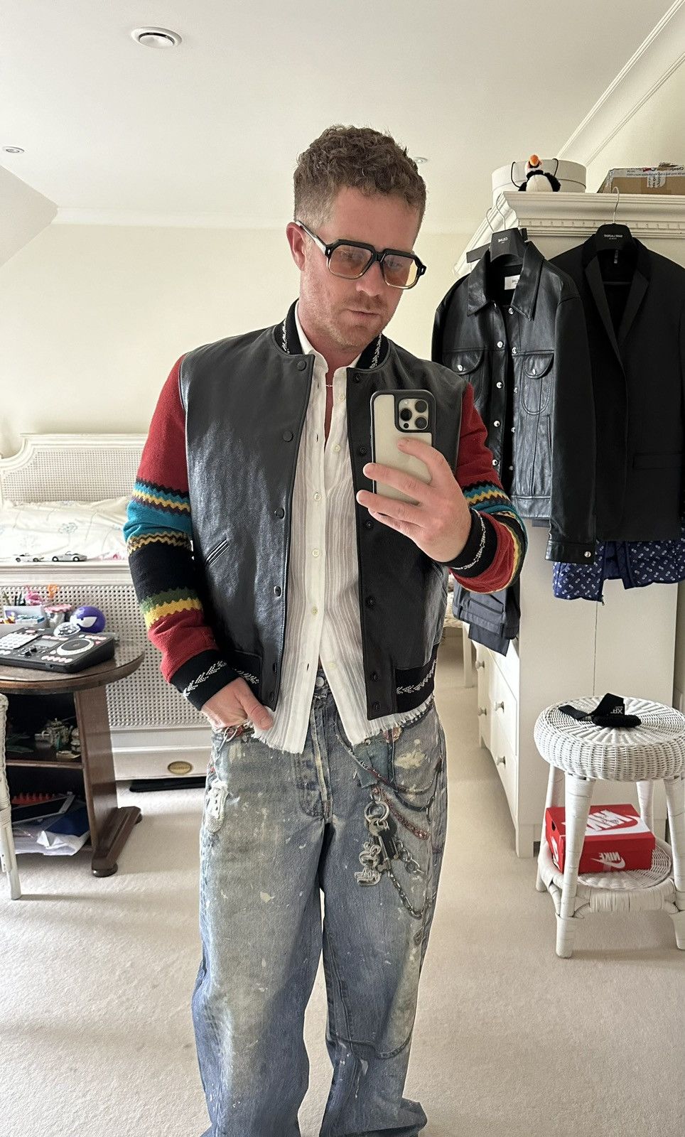 Saint Laurent Paris Saint Laurent leather teddy jacket 50 blue red black Size US M / EU 48-50 / 2 - 1 Thumbnail