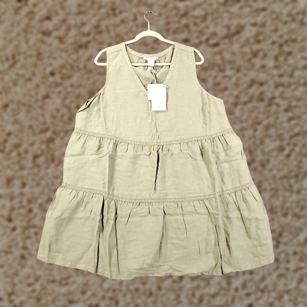 Lucky Brand Lucky Brand Linen Top Womens 1X Sleeveless Green V-Neck Blouse NWT Vintage Look Tunic Shirt Ladies Bohemian Casual Business Party Vestido? Size XL / US 12-14 / IT 48-50 - 1 Thumbnail