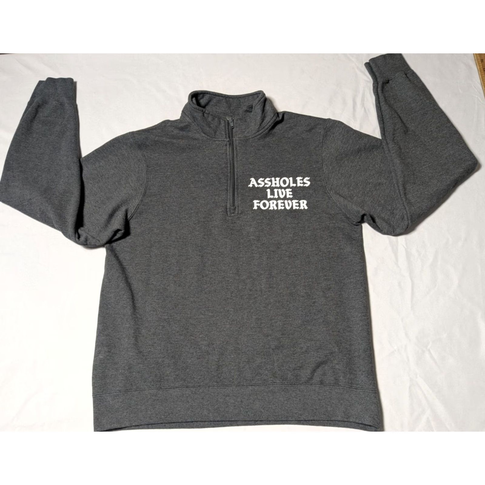 Olive A44880HOLES LIVE FOREVER Men Medium Gray Double-sided 1/4 Zip Pullover Sweatshirt Size US M / EU 48-50 / 2 - 7 Thumbnail