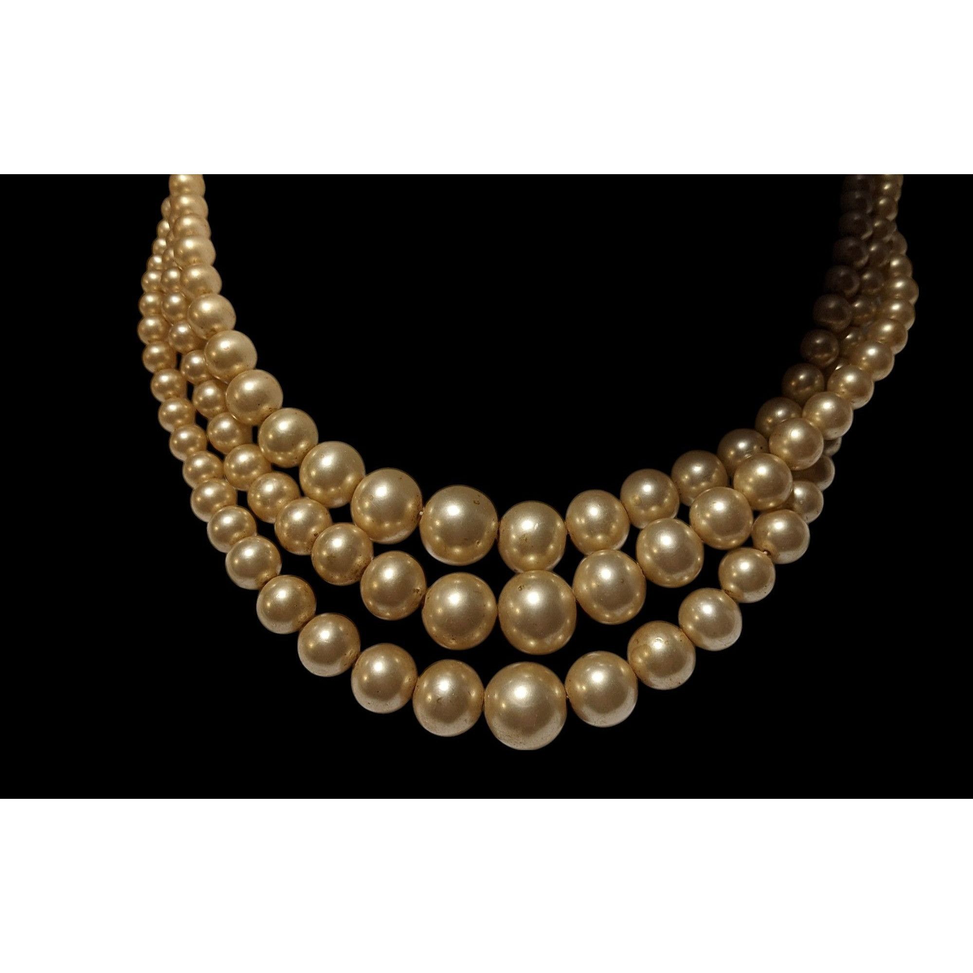 Other Vintage Marvella Triple Layer Gold Tone Faux Pearl Necklace Size ONE SIZE - 2 Thumbnail