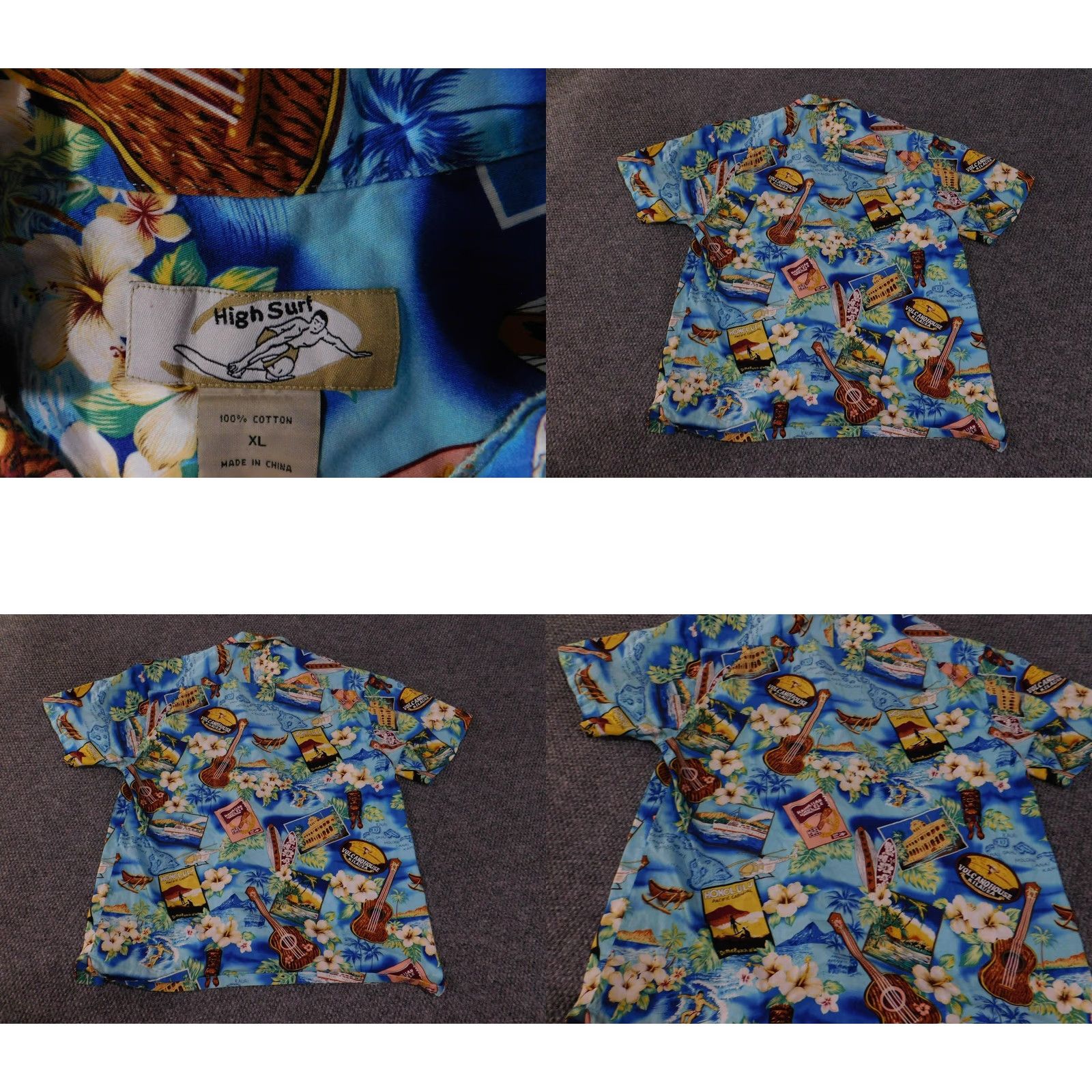 Vintage High Surf Shirt Mens XL Blue Hawaiian Aloha Floral Ukulele Surf Vacation Print Shirt Size US XL / EU 56 / 4 - 8 Thumbnail
