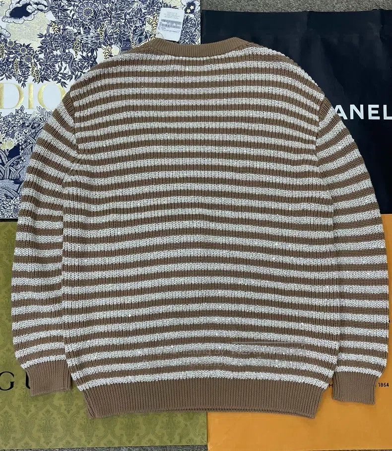 Brunello Cucinelli Brunello Cucinelli Caramel and White Striped Sequin Knit S Size 3XL / US 20-22 - 3 Thumbnail