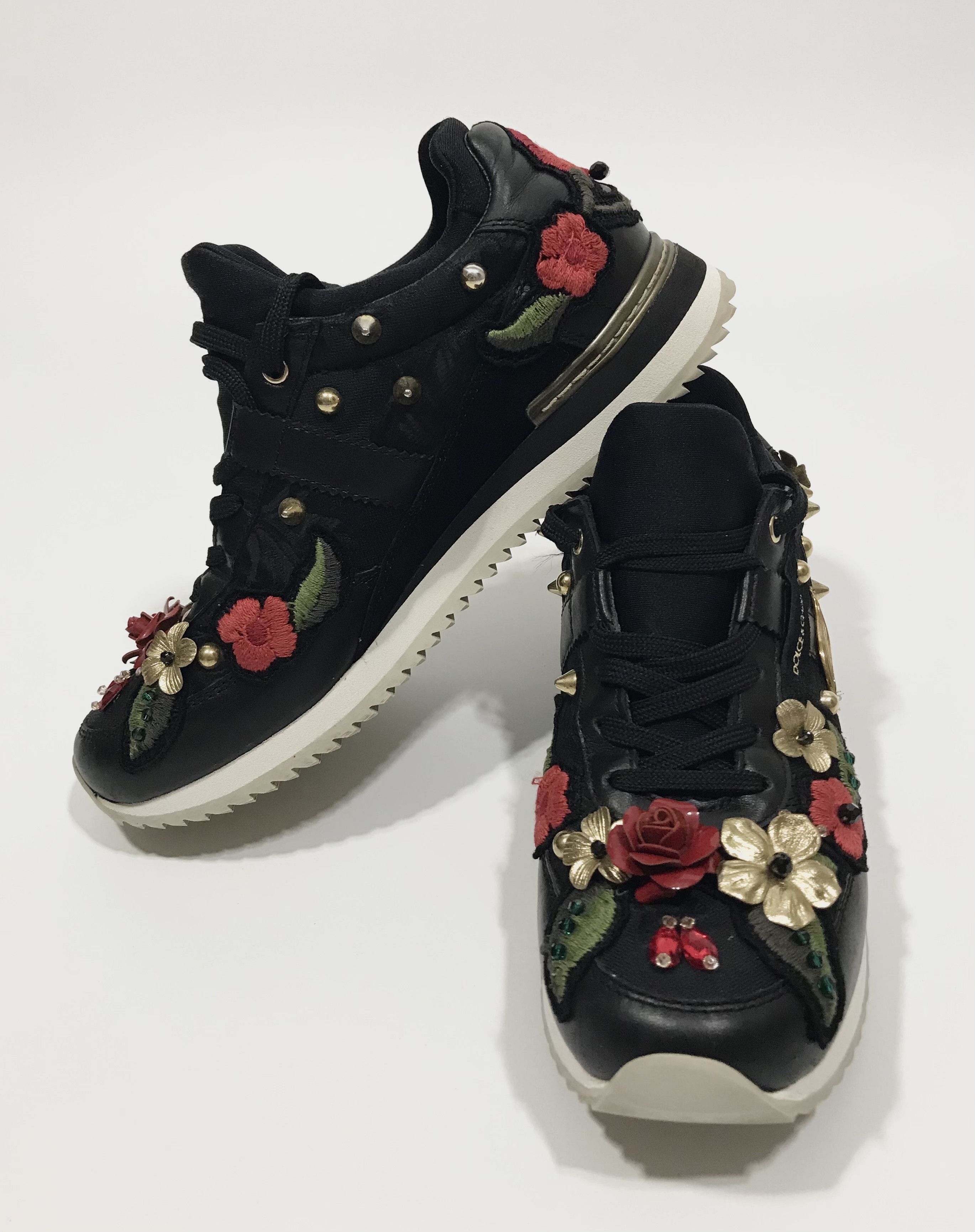 Dolce & Gabbana Dolce & Gabbana Flower Embroidered Studded Sneakers Size 36 Size US 6 / IT 36 - 3 Thumbnail