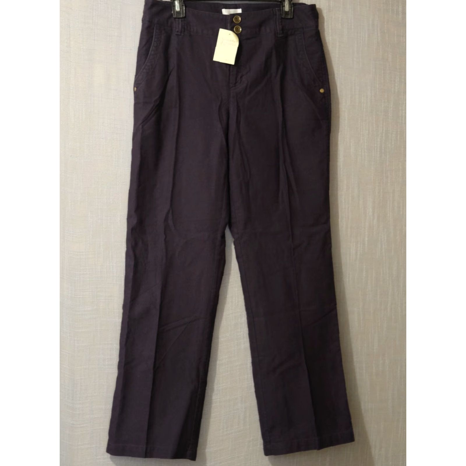 Vintage NWT Christopher & Banks Navy Blue Flat Front Pants Women's 12 Dress Pants Flat Front 100% Cotton Straight Leg Mens? Womens Size 34" / US 12 / IT 48 - 2 Thumbnail