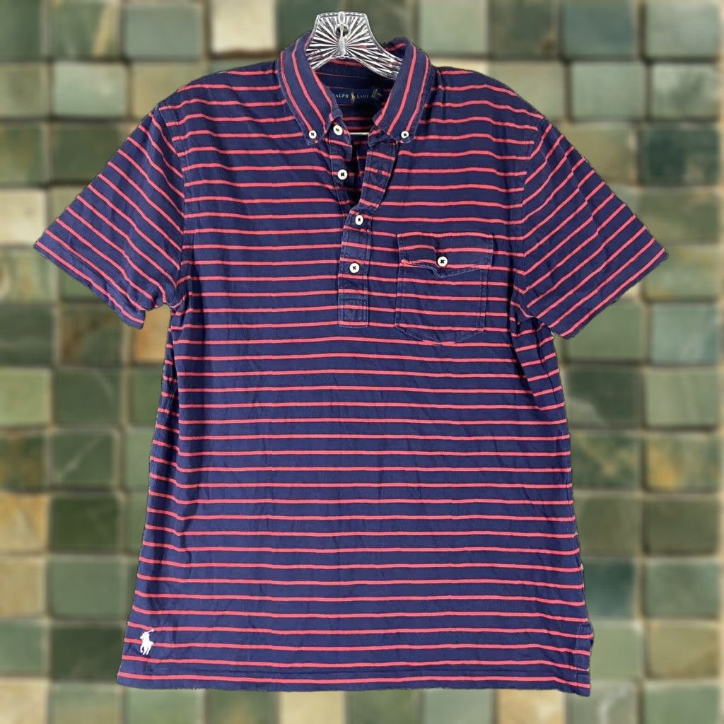 Ralph Lauren VINTAGE Ralph Lauren Polo Shirt Men M Blue Red Striped Polo Mens Medium Blue Striped 90s Theme? Size US M / EU 48-50 / 2 - 1 Thumbnail