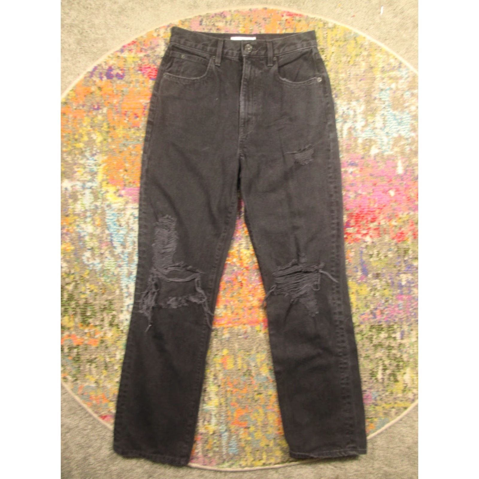 SLVRLAKE SLVRLAKE Jeans Womens 27 London Distressed Straight Cropped 100% Cotton Black Denim Size 27" / US 4 / IT 40 - 2 Thumbnail