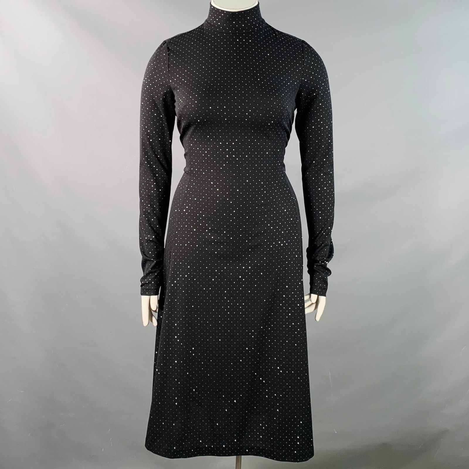 Marc Jacobs Black Silver Dots Long Sleeve High Neck Bow A-Line Dress Size L / US 10 / IT 46 - 1 Thumbnail