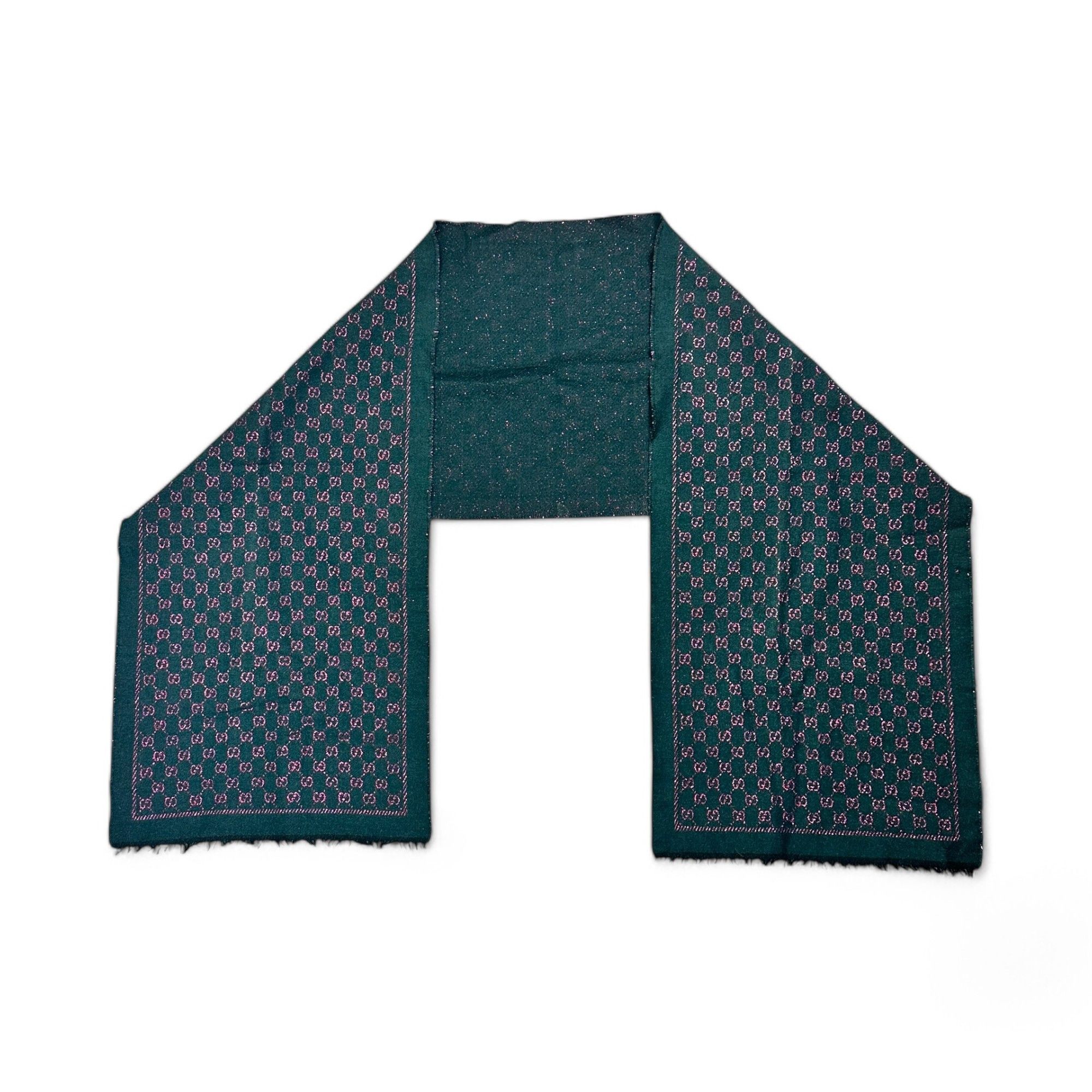 Gucci Gucci Scarf GG Monogram Pattern Green and Pink Size ONE SIZE - 1 Thumbnail