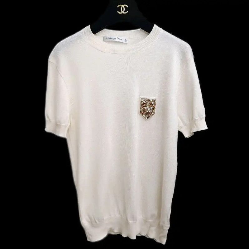 Dior Dior Women's Cream Wool Short Sleeve Sweater 0089 Size S / US 4 / IT 40 - 1 Thumbnail