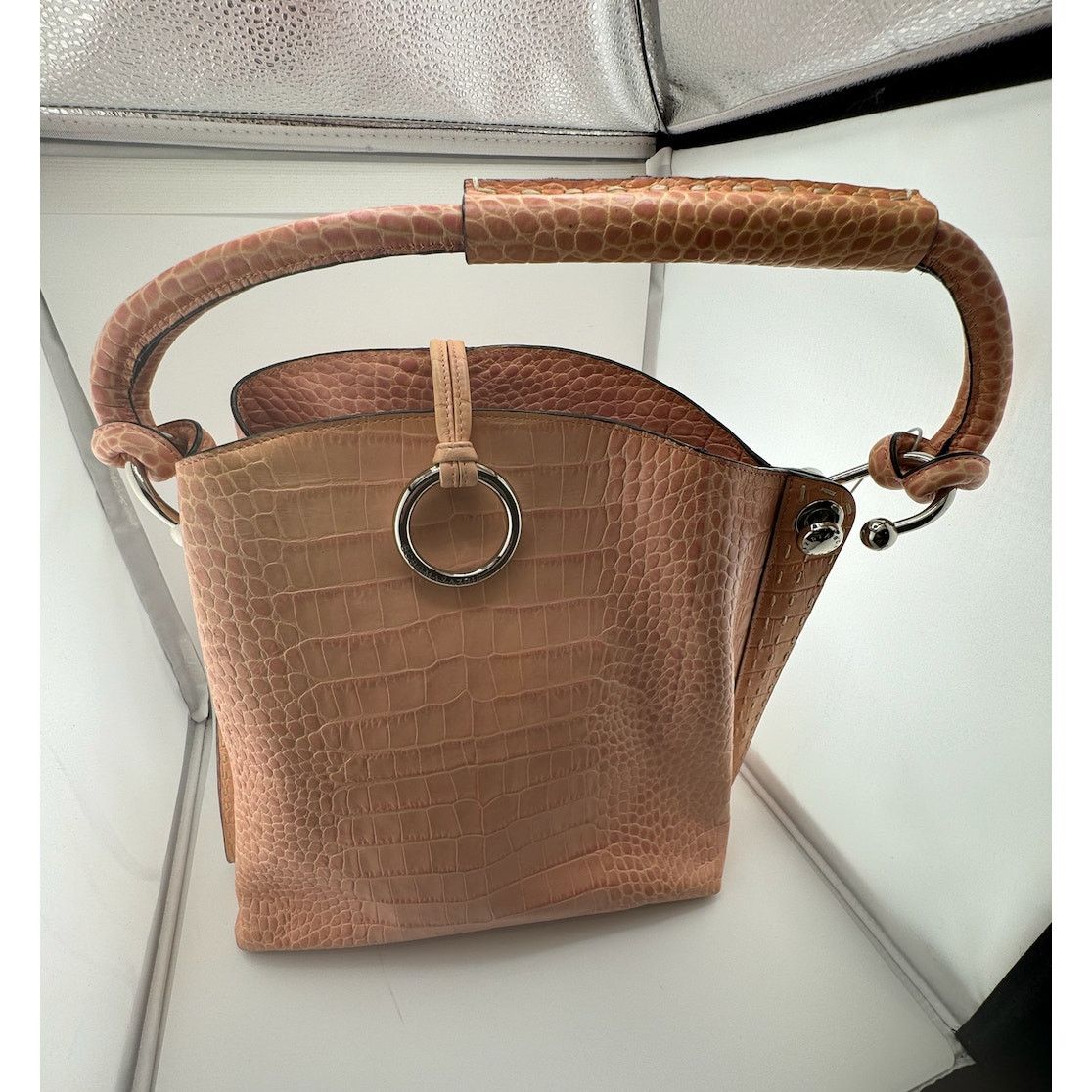 Bcbgmaxazria NWT NEW VTG BCBG MAXAZRIA Croc Embossed Bag Pink Silver Bag Size ONE SIZE - 1 Thumbnail