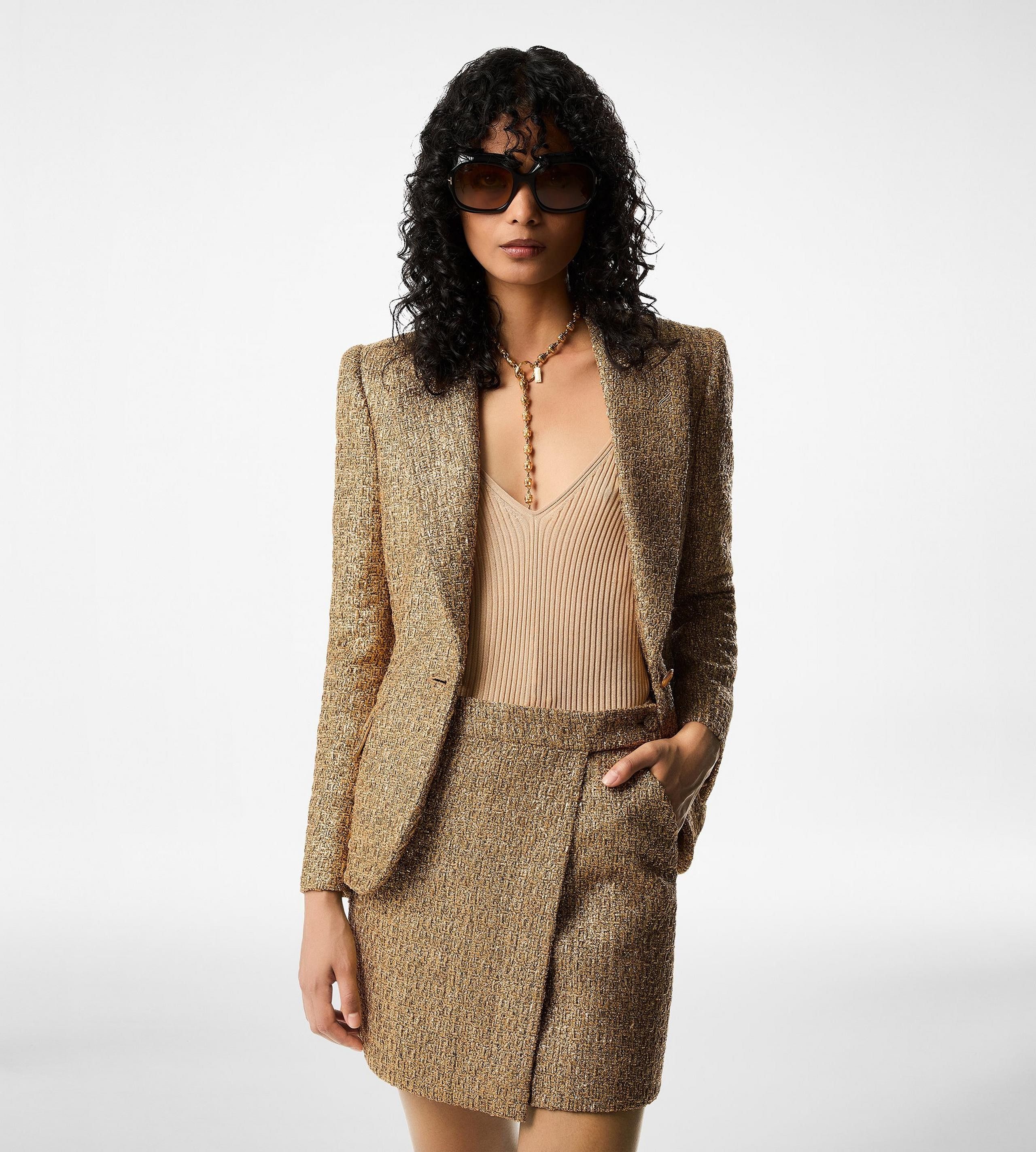 Tom Ford o1w1db10525 GC5726 Metallic Tweed Mini Skirt in Gold Size 26" / US 2 / IT 38 - 3 Thumbnail