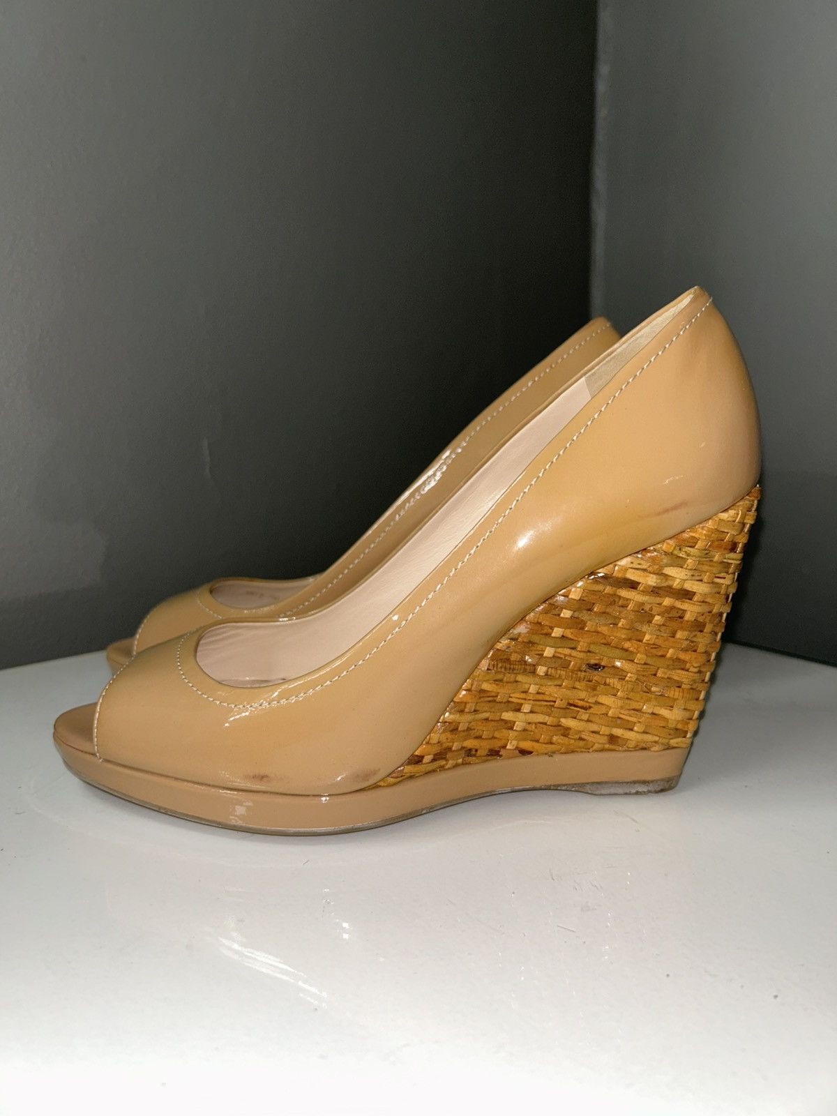 Prada Prada Espadrilles Nude Patent Leather Peep-Toe Wedges s 36.5 Size US 6.5 / IT 36.5 - 7 Thumbnail