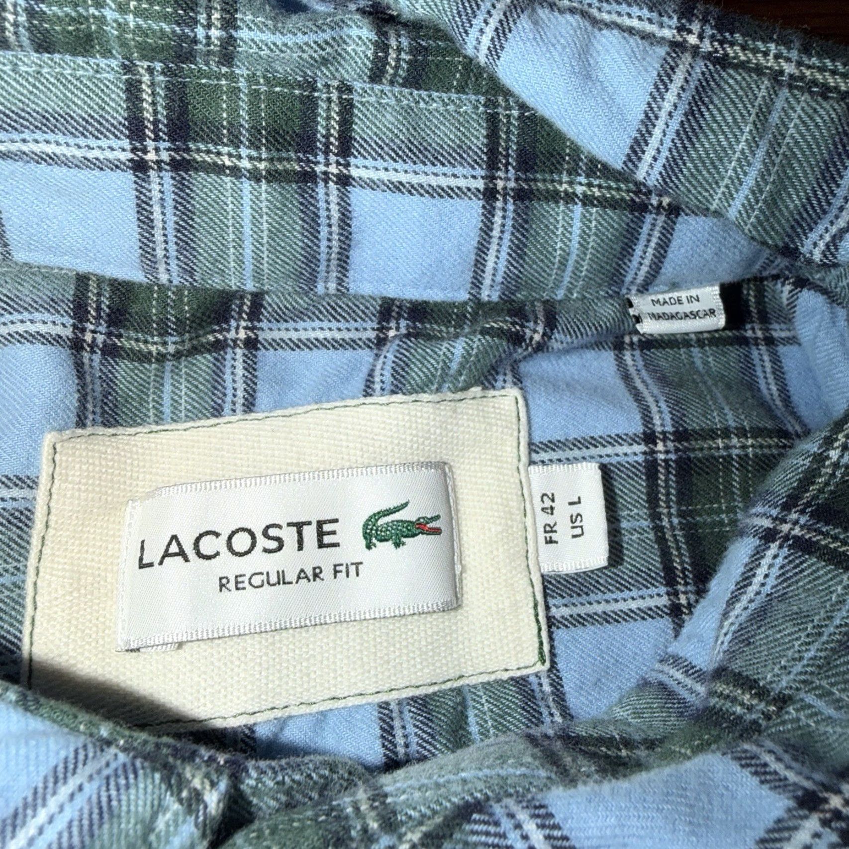 Lacoste Lacoste Shirt Mens Large Blue Green Red Plaid Classic Fit Long Sleeve Button Up Men's Hemmed Pocket Button-Up Classic Preppy Collared Cotton Flannel Size US L / EU 52-54 / 3 - 4 Thumbnail