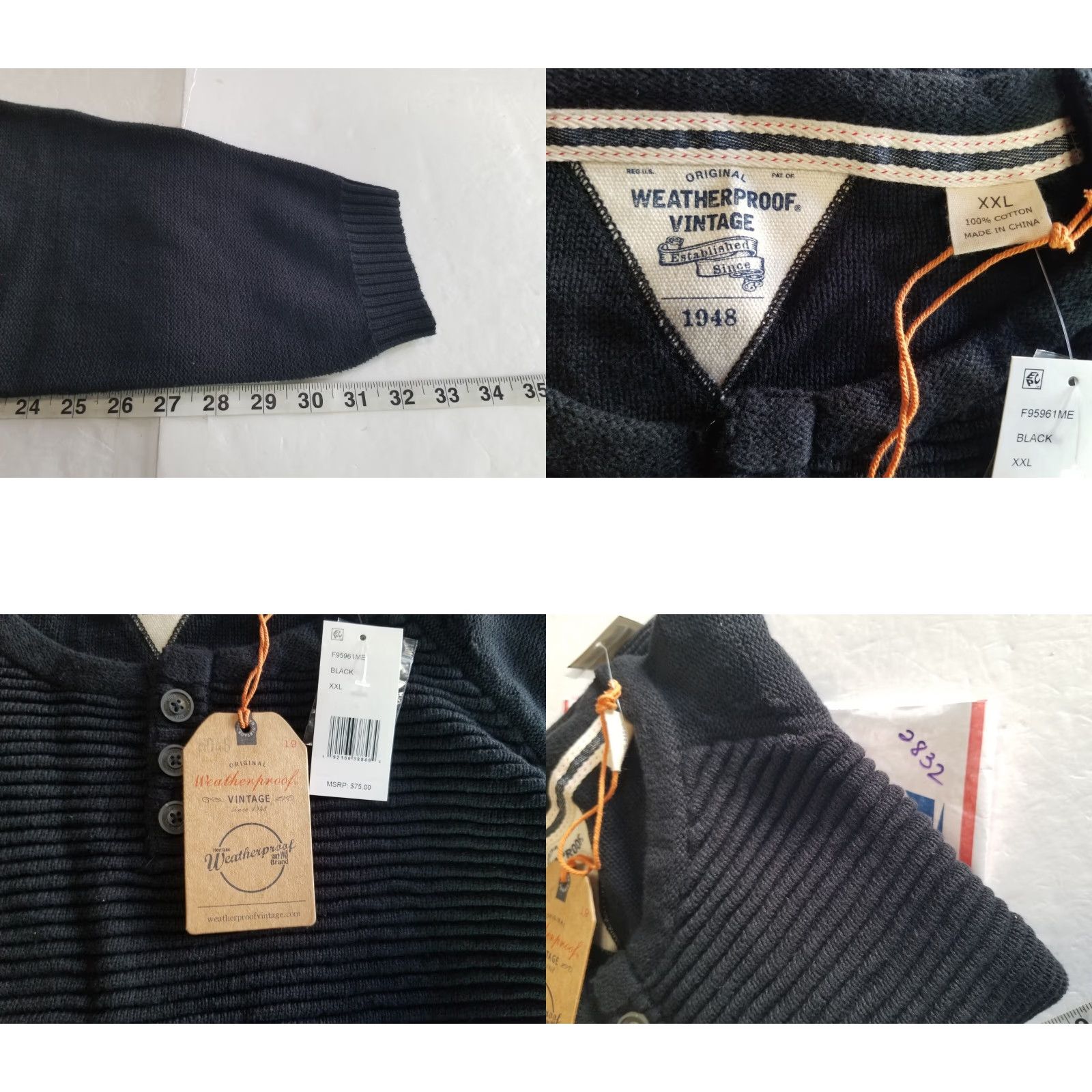 Weatherproof Weatherproof Sweatshirt/ Sweater Black 2XL Long Sleeve Mock Neck 1/4 Button Herringbone Knit Vintage NWT Mens Size US XXL / EU 58 / 5 - 8 Thumbnail