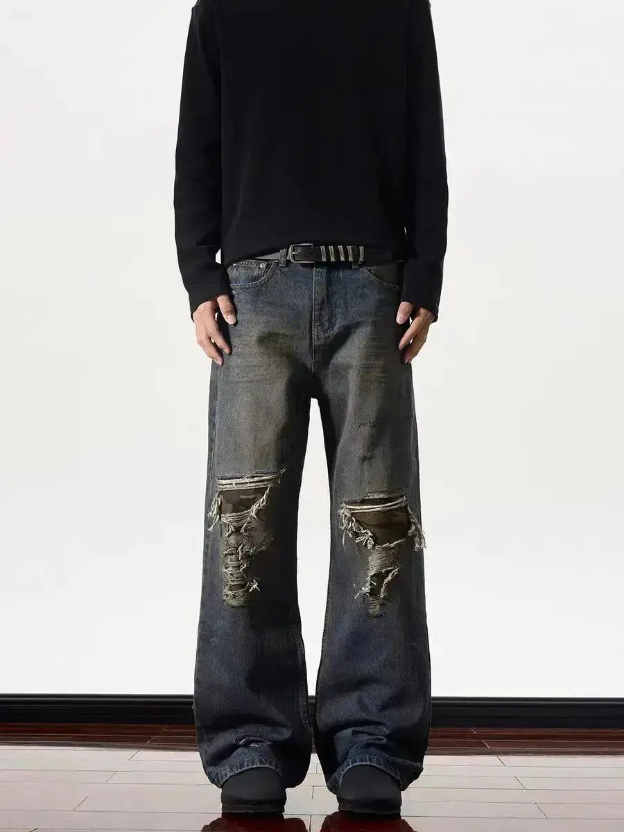 Japanese Brand Street hip hop ripped vintage washed baggy jeans Size US 32 / EU 48 - 2 Thumbnail