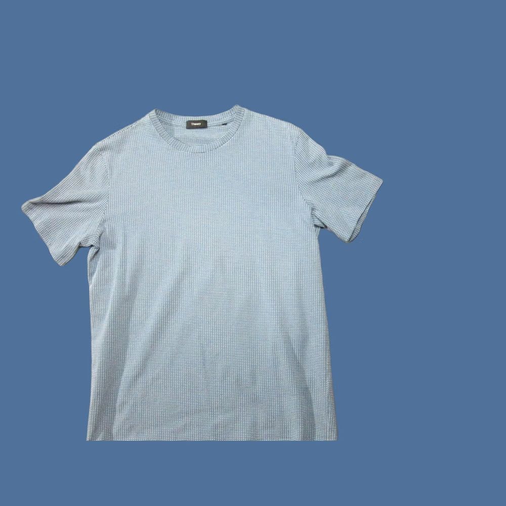 Theory Theory Shirt Mens Large Blue White Geometric Crewneck Tee Lightweight Casual Size US L / EU 52-54 / 3 - 1 Thumbnail