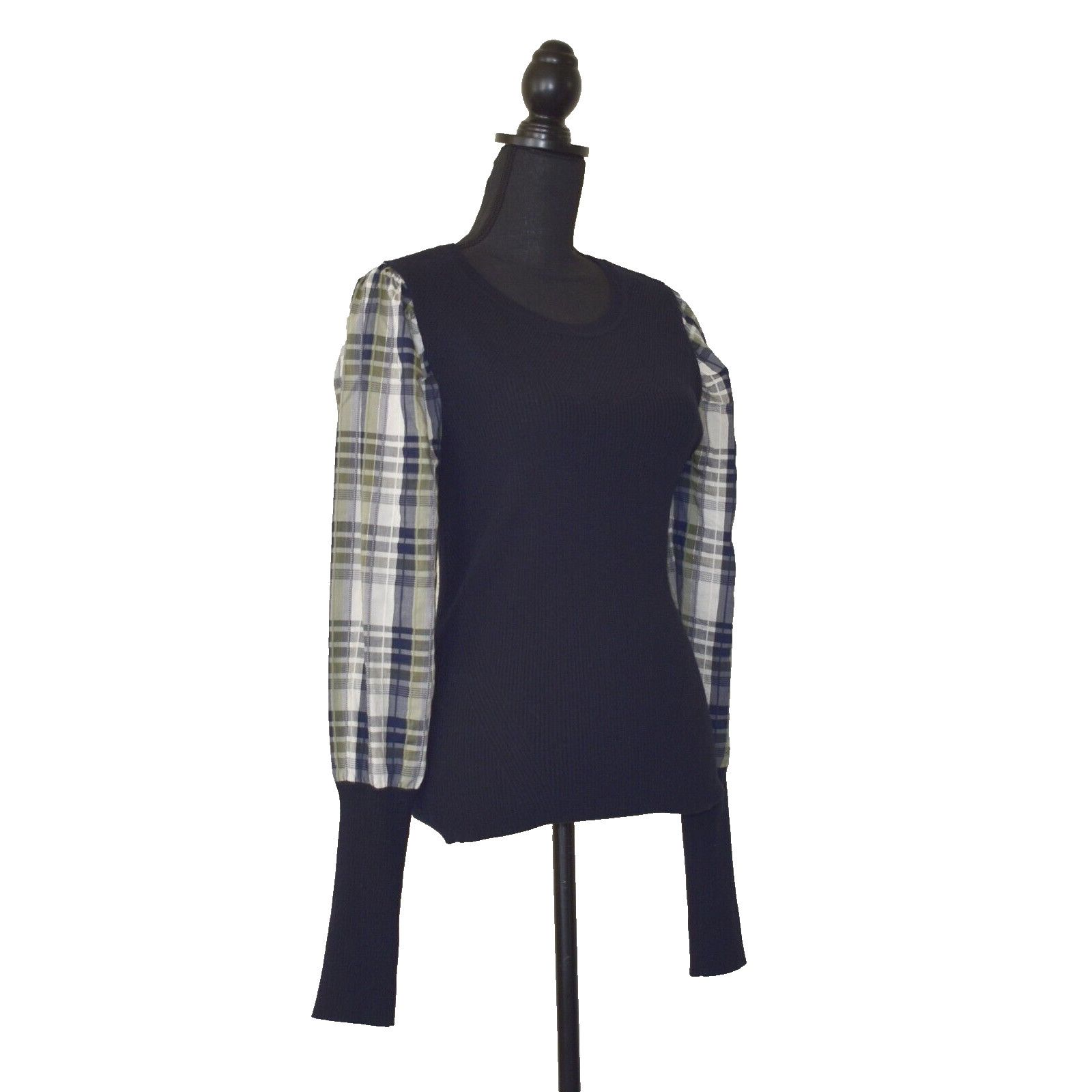 Veronica Beard VERONICA BEARD Leila Navy Merino Wool Plaid Crew Neck Top M Size M / US 6-8 / IT 42-44 - 3 Thumbnail