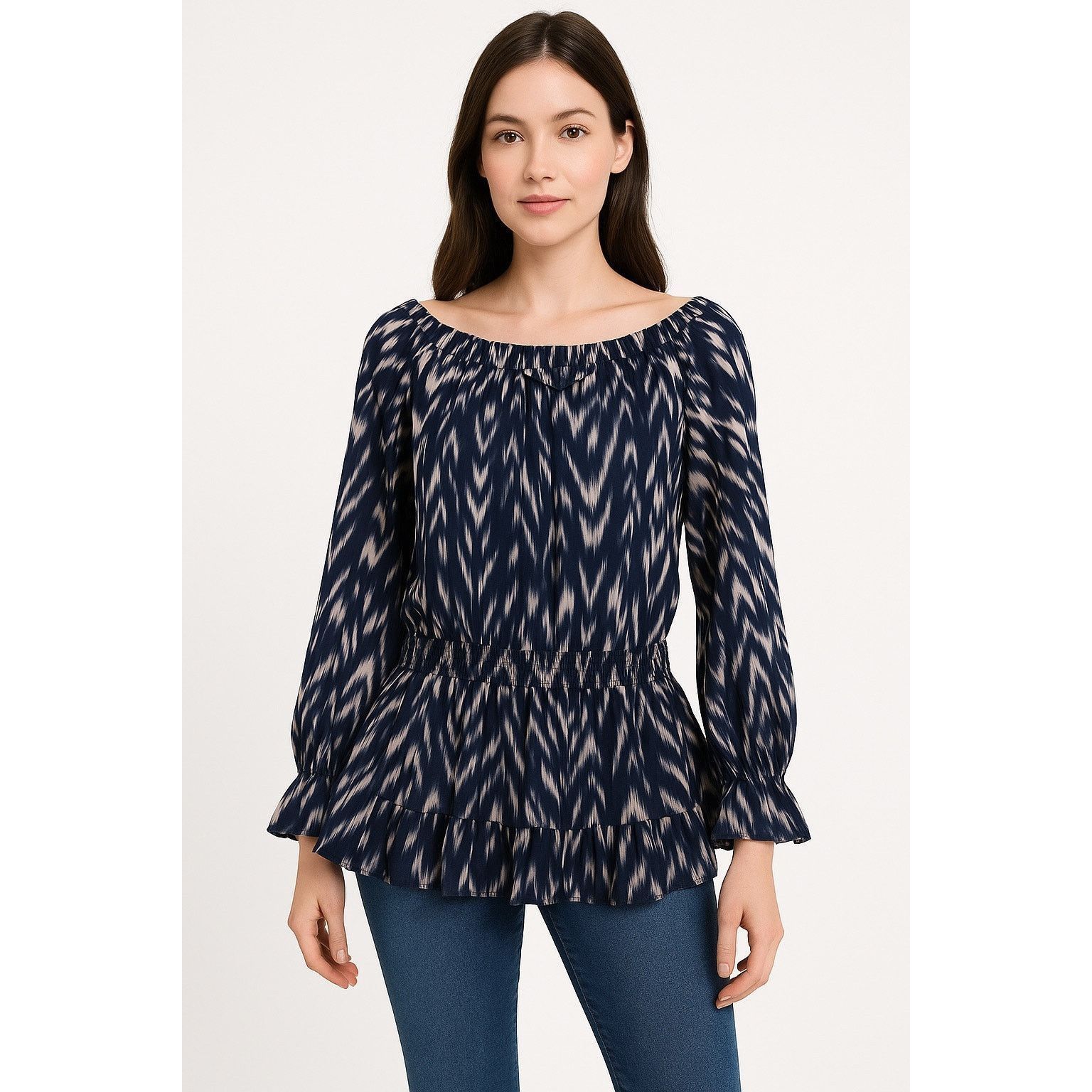Other Boho Chic Navy Ikat Peplum Blouse INC XL Size XL / US 12-14 / IT 48-50 - 1 Thumbnail