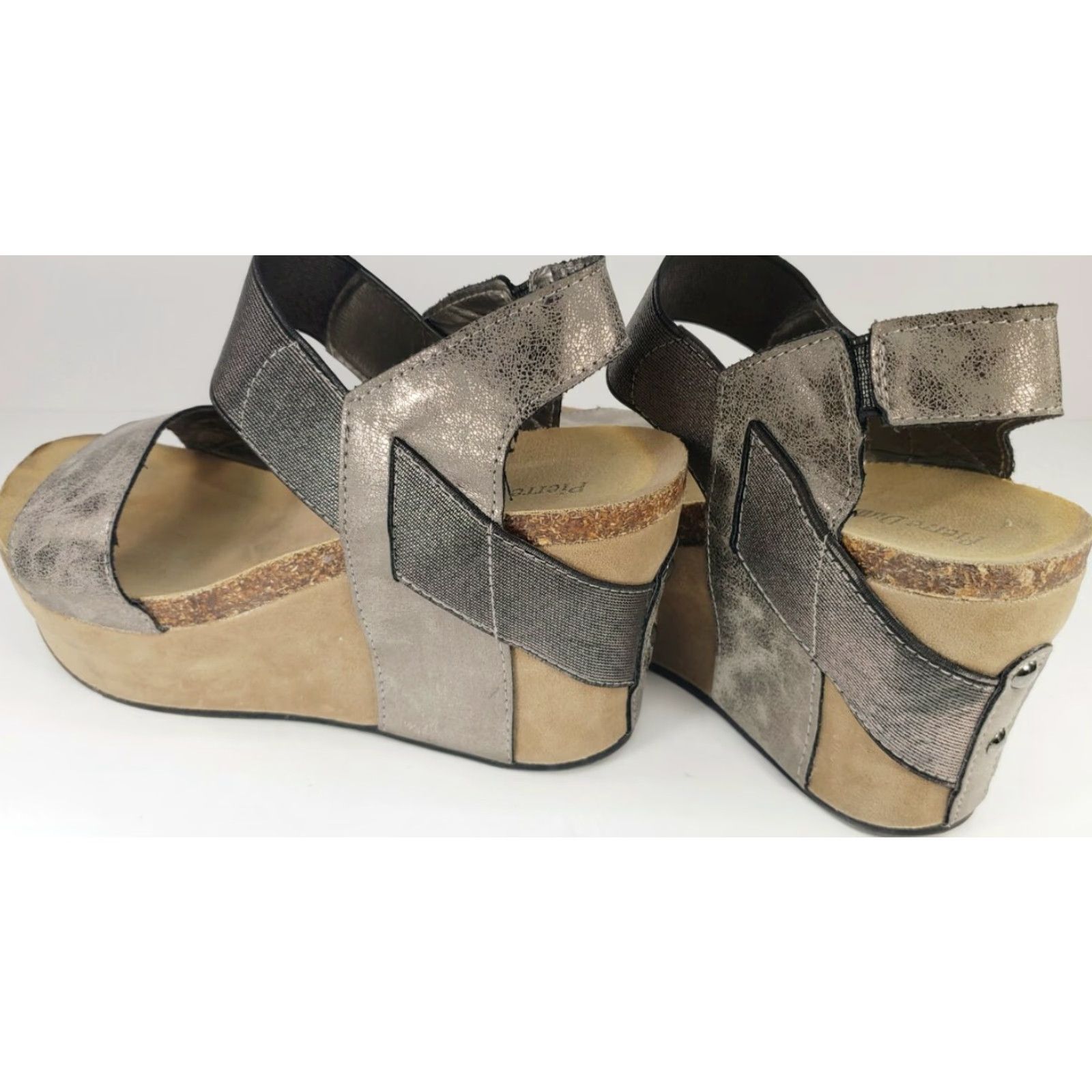 Vintage Pierre Dumas CHANTAL-2 Platform Wedge Sandals Women's Size 8 Pewter 22270 Size US 8 / IT 38 - 5 Thumbnail