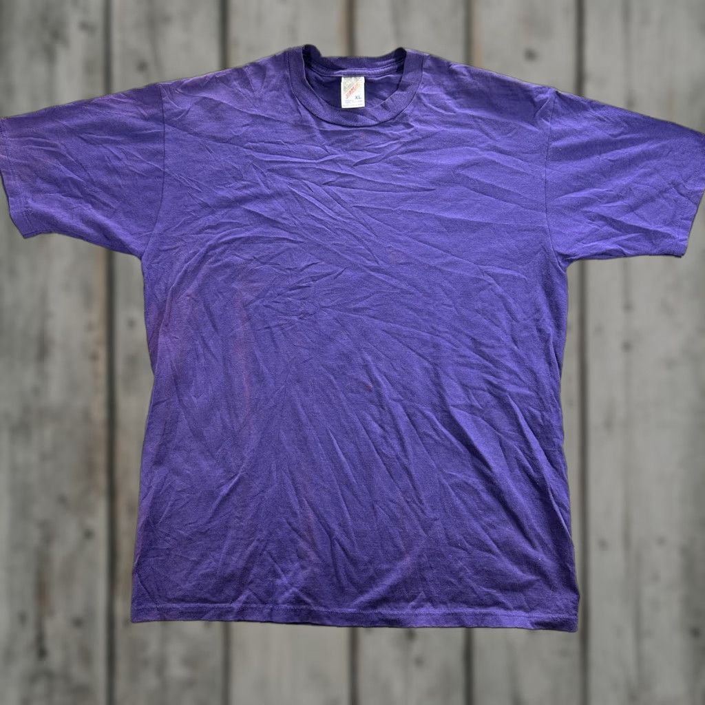 Jerzees VINTAGE Jerzees Shirt Mens XL Purple Blank 90s Tee Crew Neck Short Sleeve Cotton Blend Polyester Blend Single Stitch Made USA Size US XL / EU 56 / 4 - 1 Thumbnail